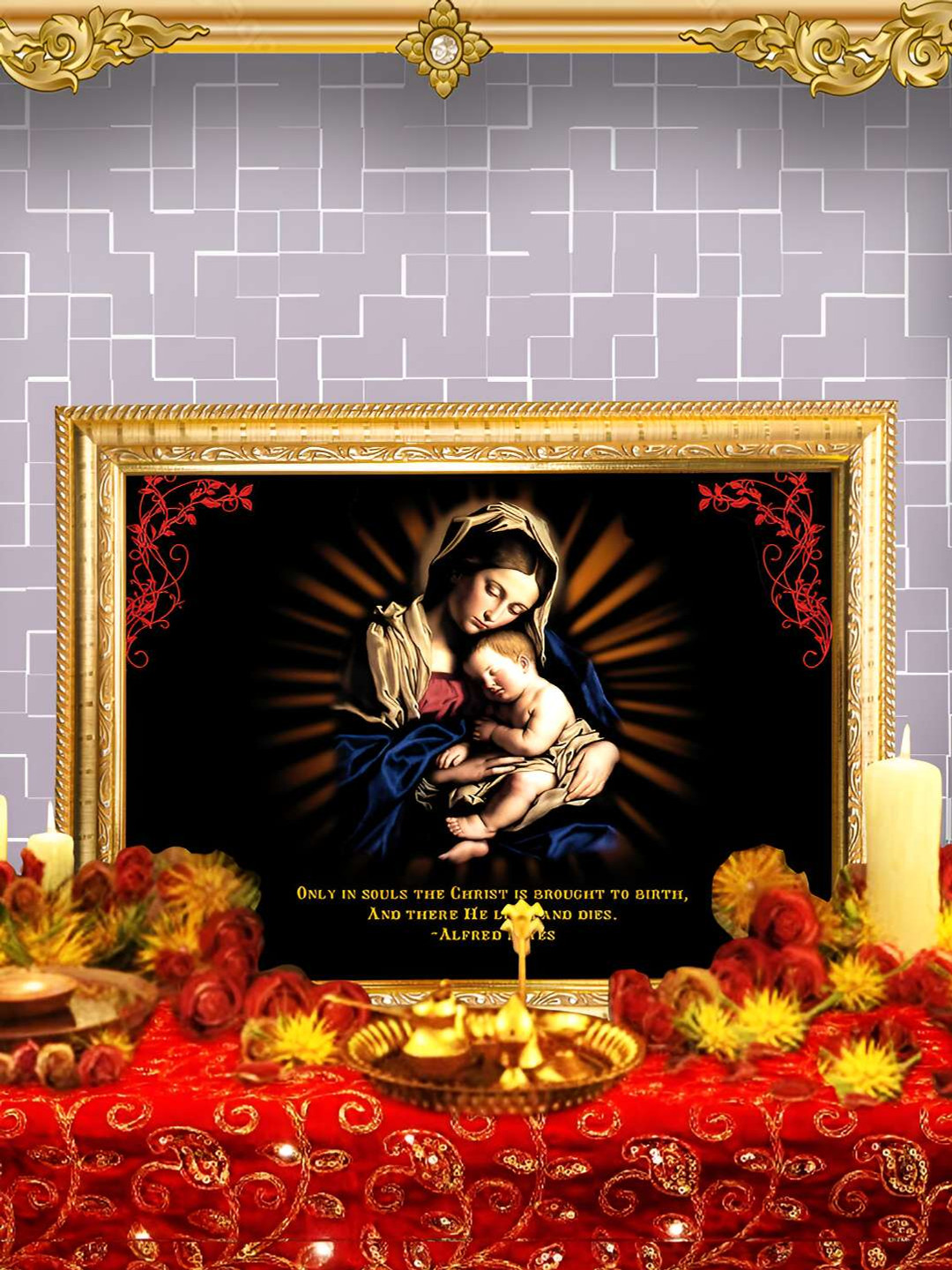 Hawai Gold-Toned & Navy Blue Mother Mary With Jesus Wood Wall Photo Frames