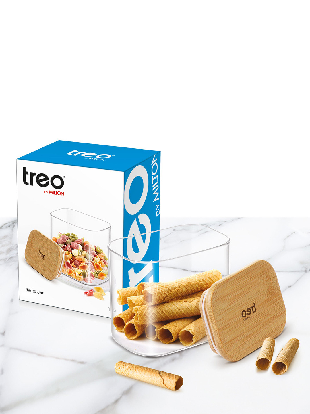 Treo Recto Transparent Jar with Wooden Lid 800 ML