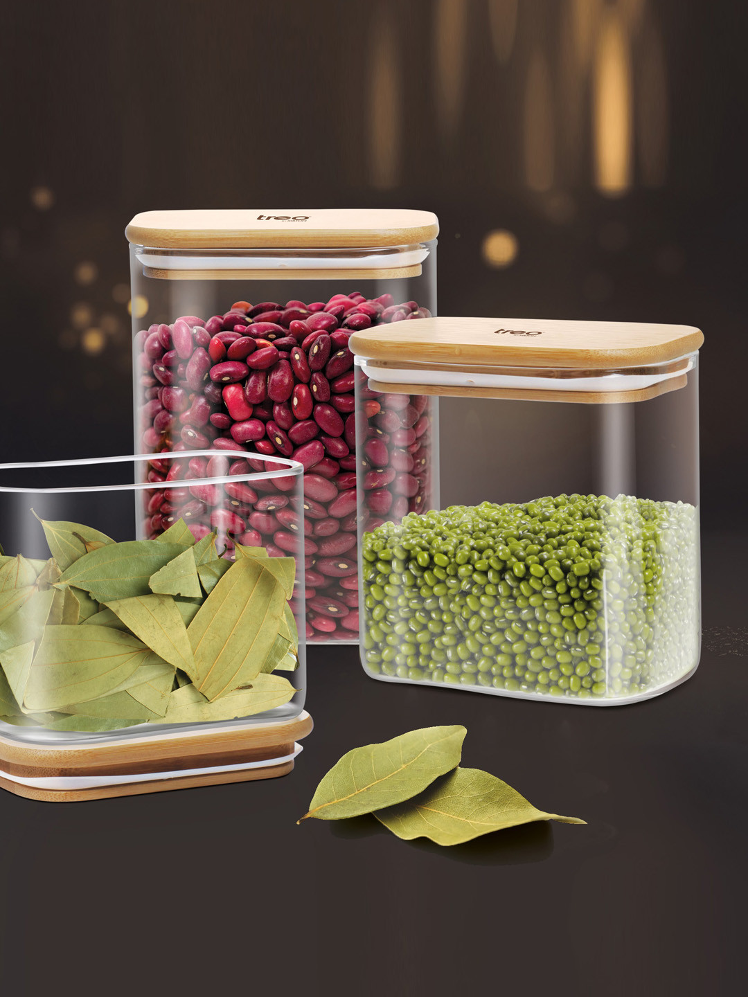 Treo Transparent Recto Jar with Wooden Lid 600 ml
