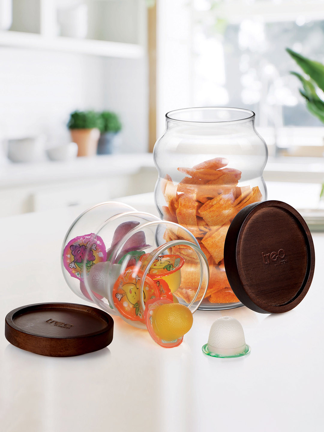 Treo Belly Transparent Glass Lightweight Flip Top Jar-500ml
