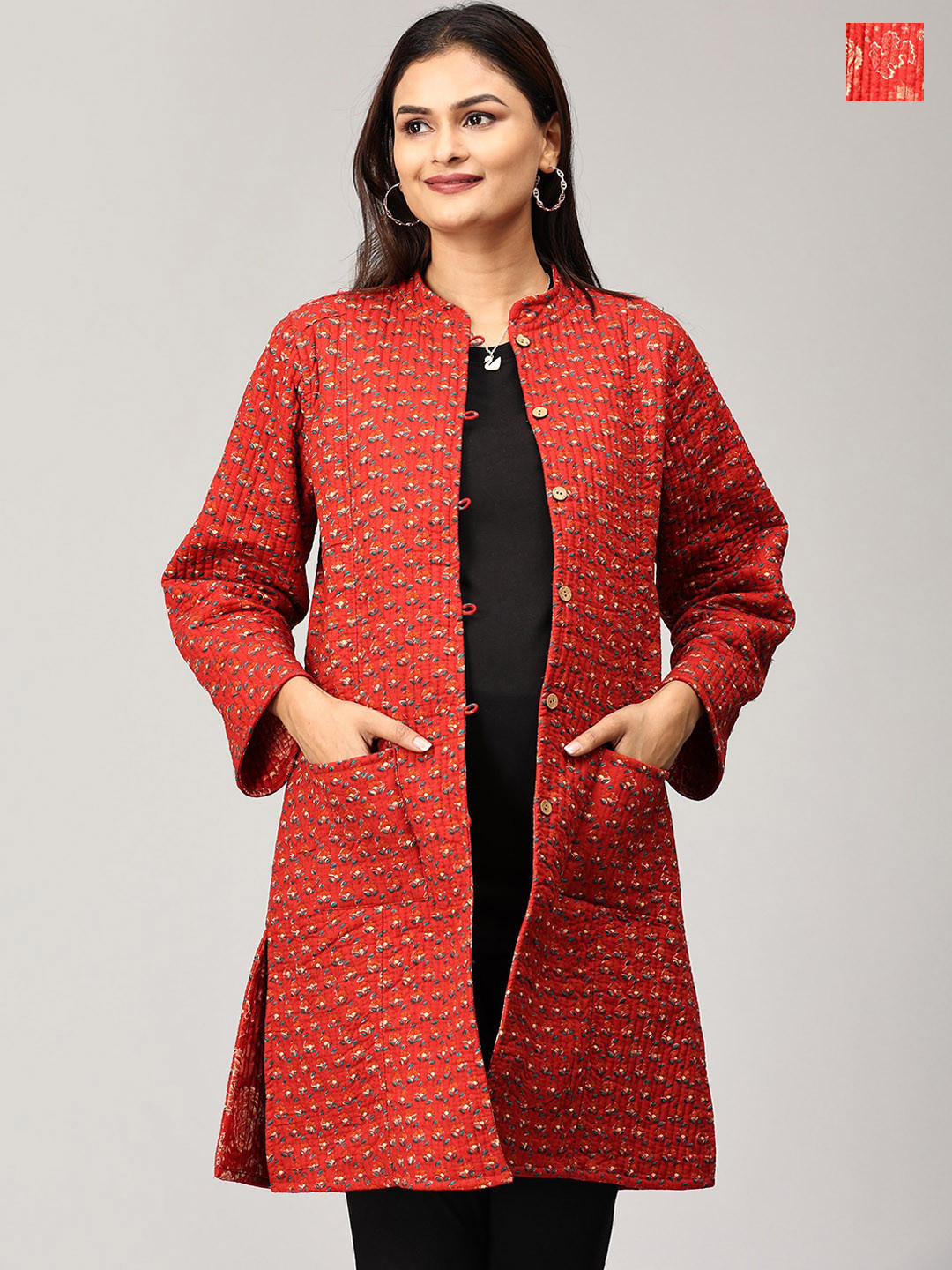 The Mom Store Floral Printed Reversible Cotton Materinity Open-Front Jacket