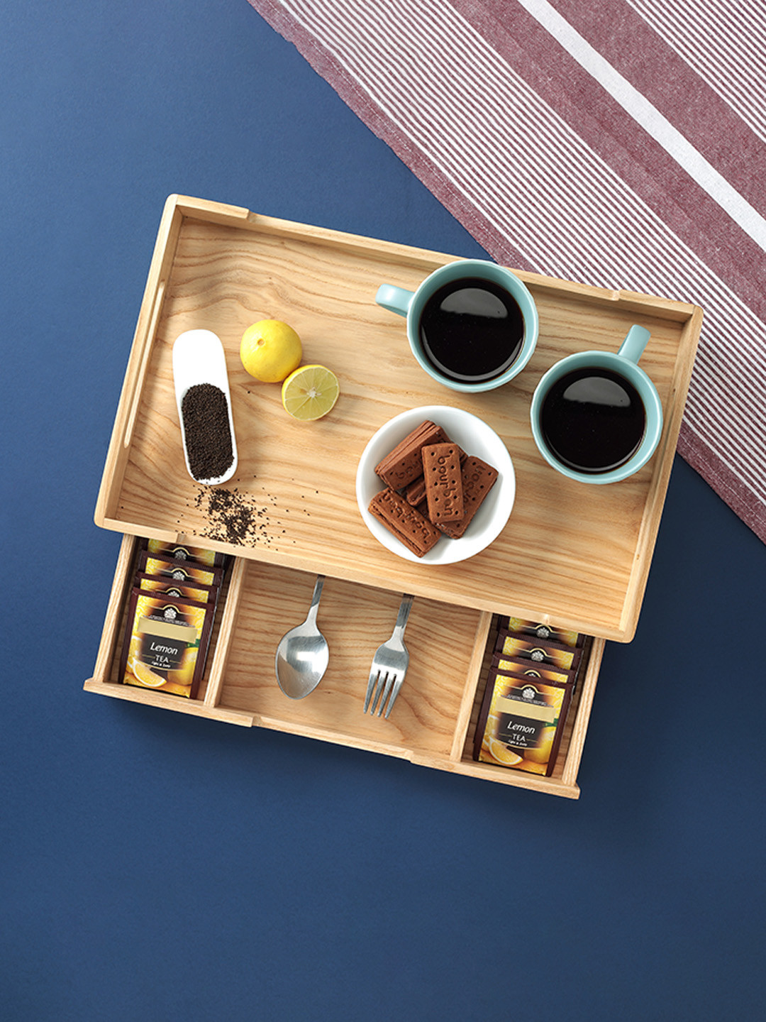 Utopia Choice Cresta Serving Tray Ash Wood with Teabags Drawer