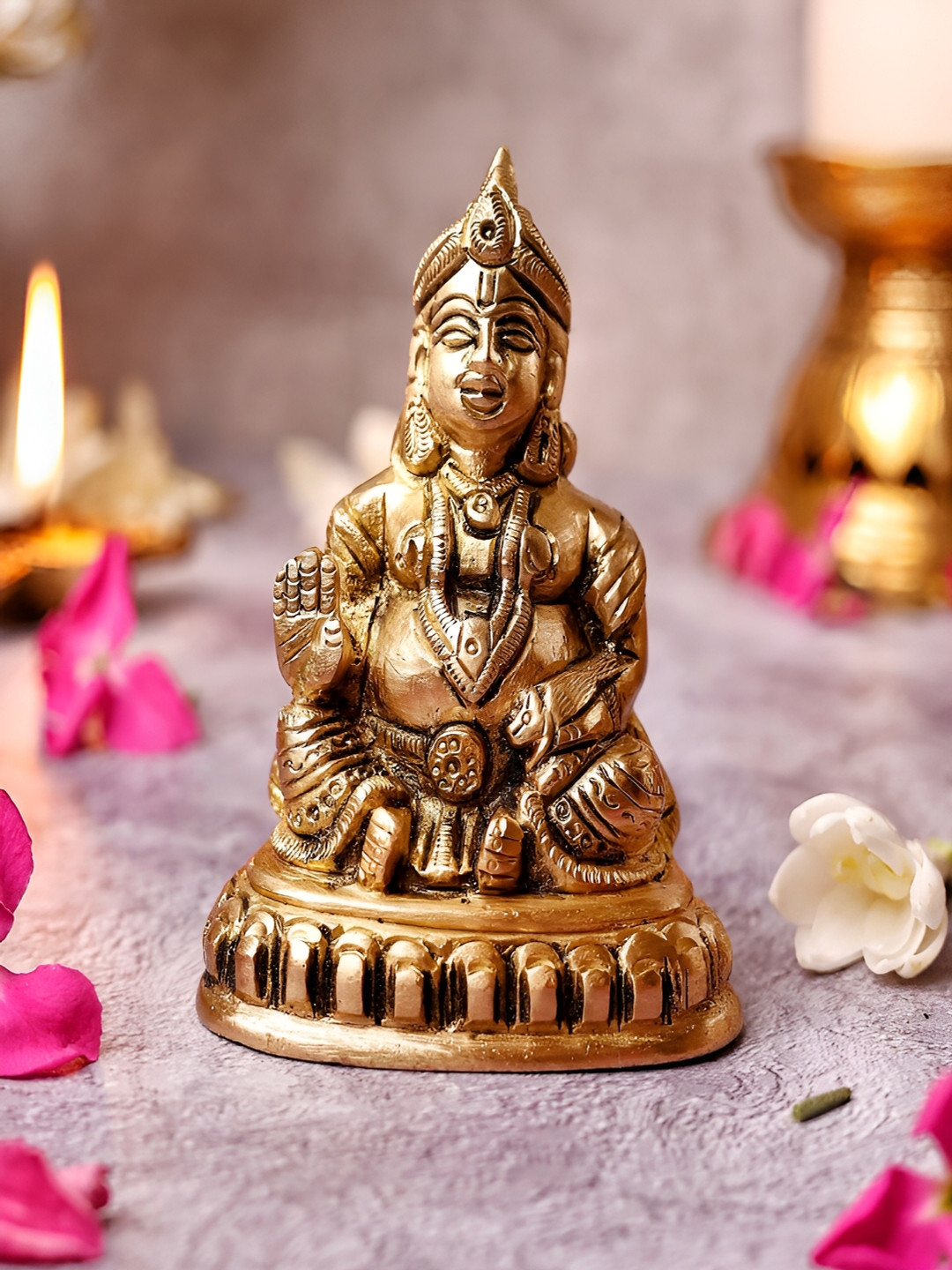 The Advitya Kubera Staue Sitting Gold Brass Metallic Prayer Room Medium Showpiece - 4 Inches