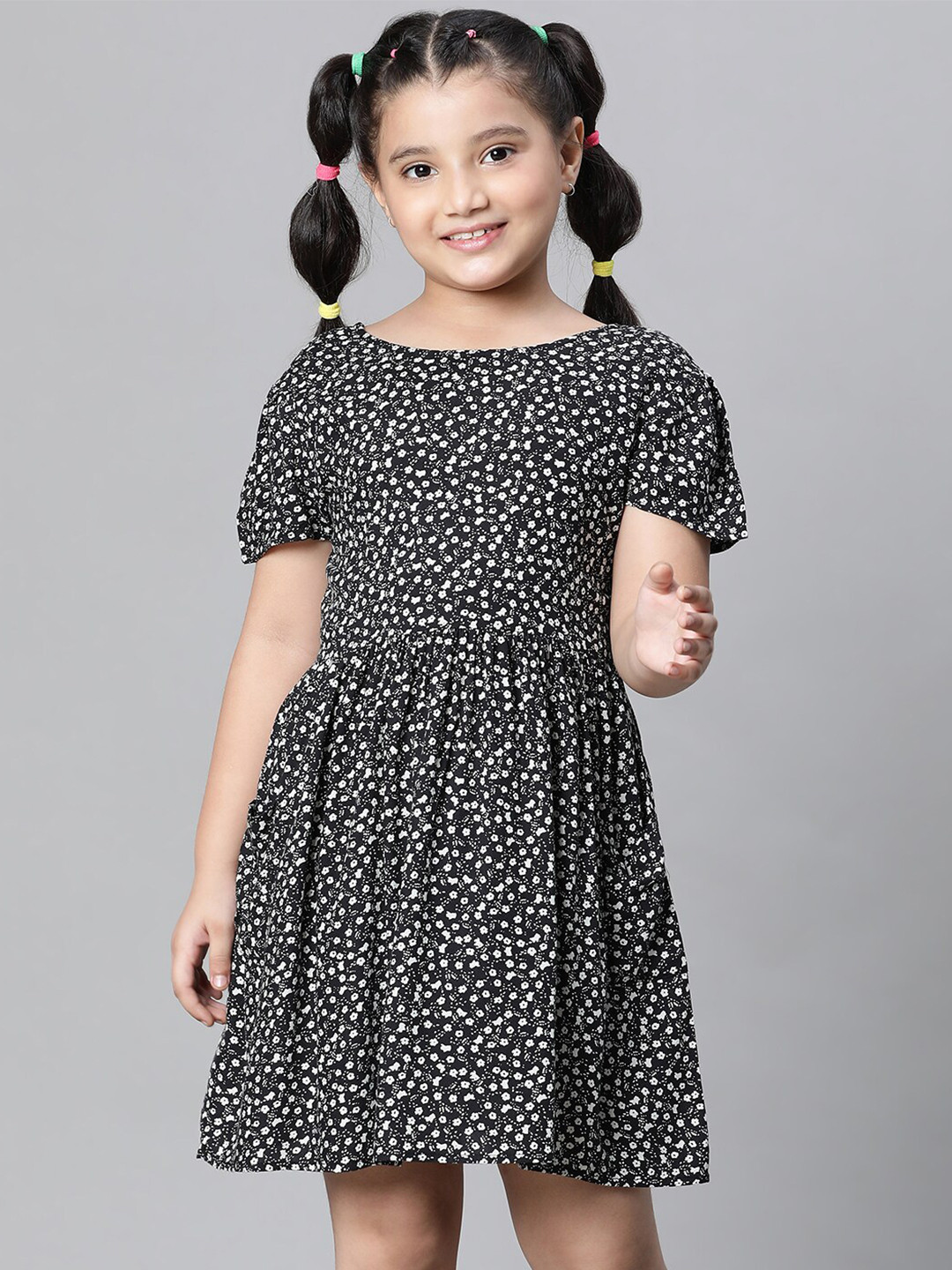 Oxolloxo Floral Printed Gathered A-Line Dress
