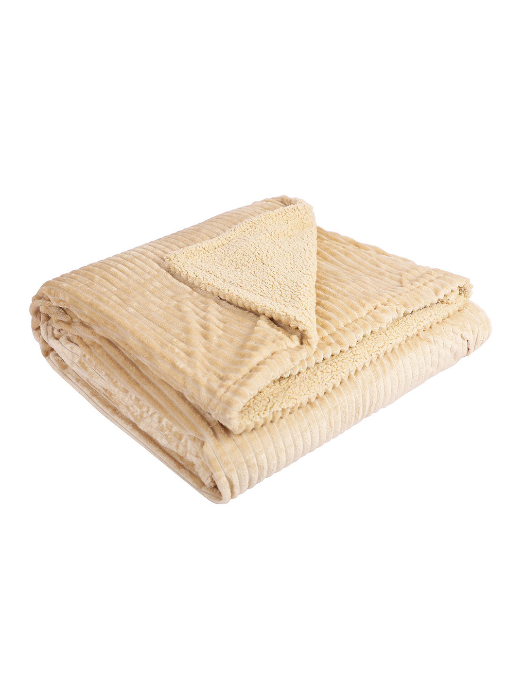 Nivasam Ribbed Stripe Throws Beige Striped Heavy Winter 600 GSM Double Bed Blanket