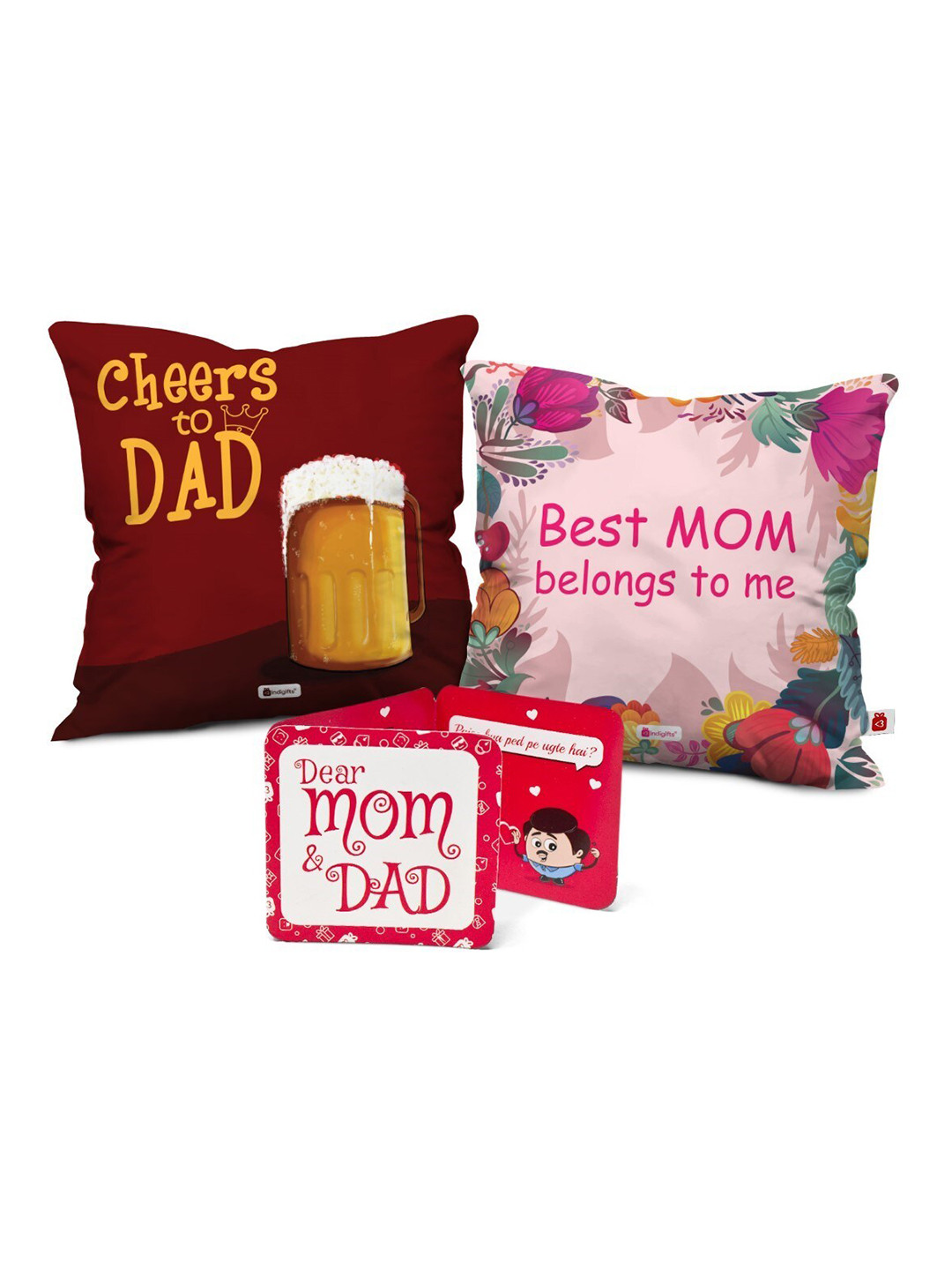 Indigifts Parents Maroon & Pink 2 Pieces Typography Sweat Proof Square Cushion Covers