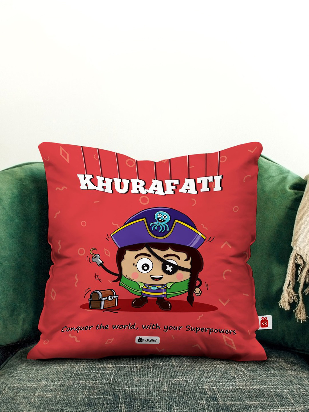 Indigifts Friends Red & Black Khurafati Printed Sweat Proof Square Cushion Cover