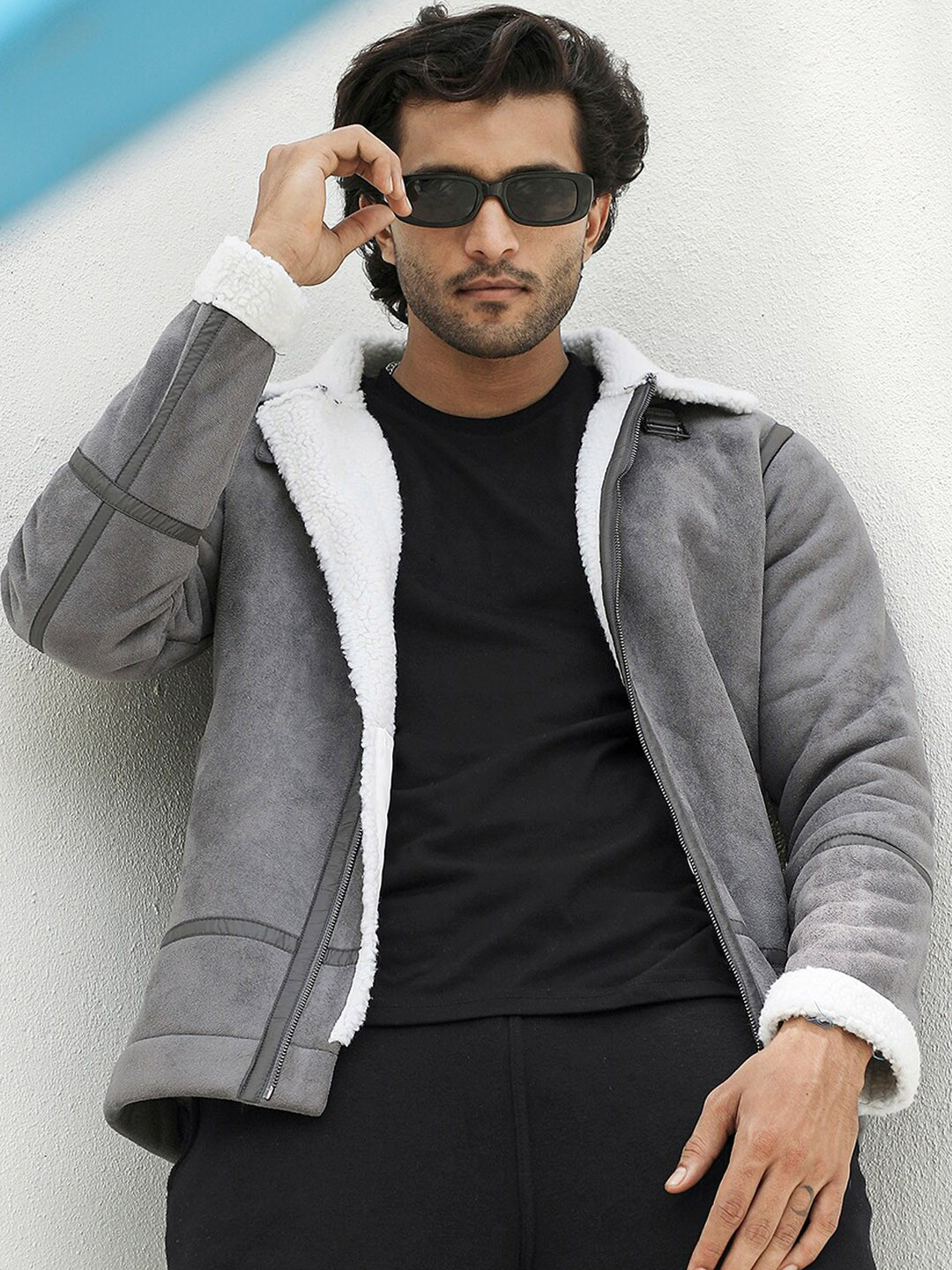 Campus Sutra Lapel Collar Faux Leather Trim Windcheater Biker Jacket