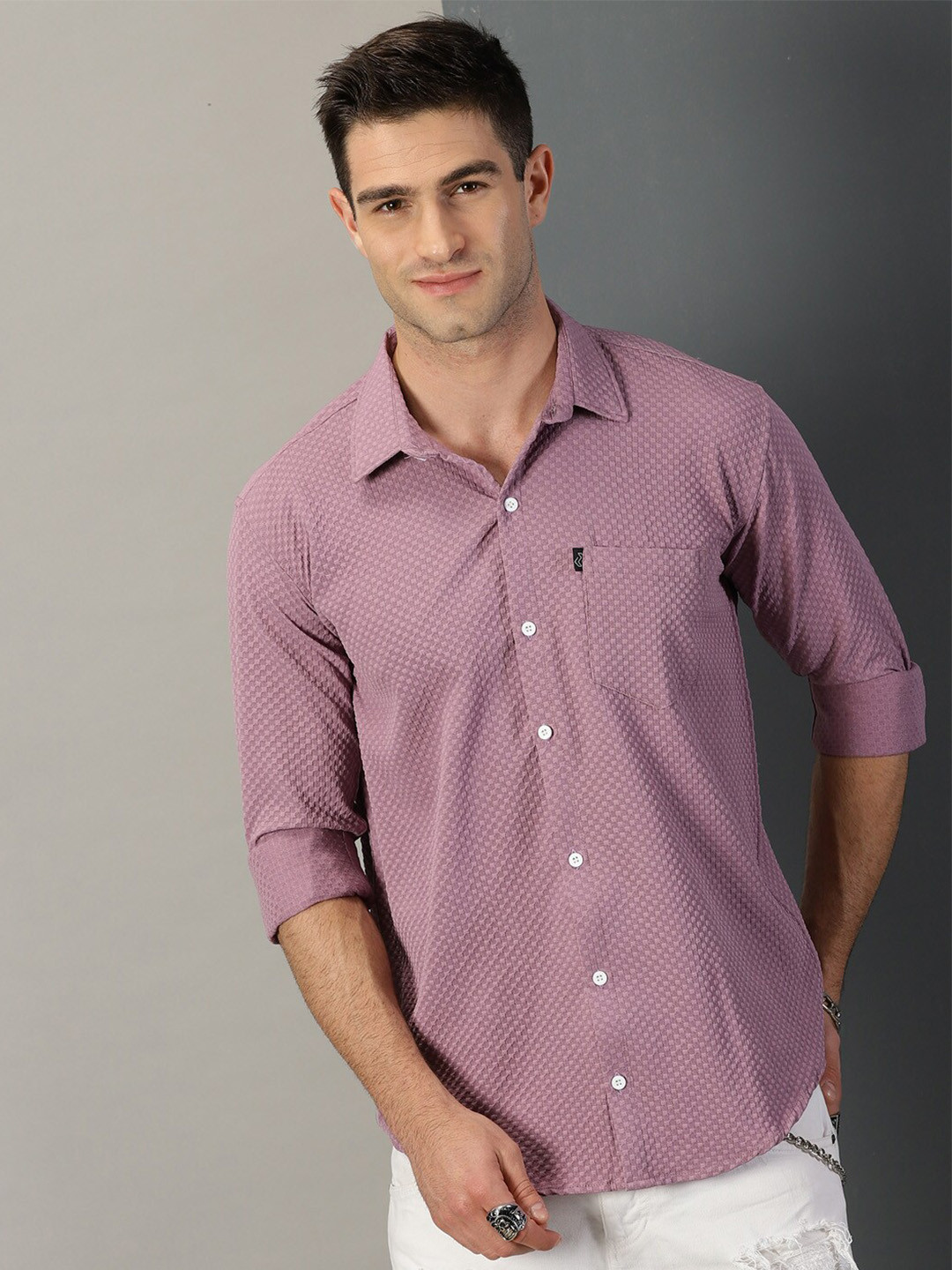 Rodzen Self Design Classic Regular Fit Cotton Casual Shirt