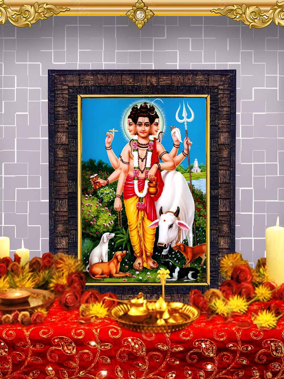 Hawai Black & Blue Lord Dattatreya Wood Wall Photo Frames
