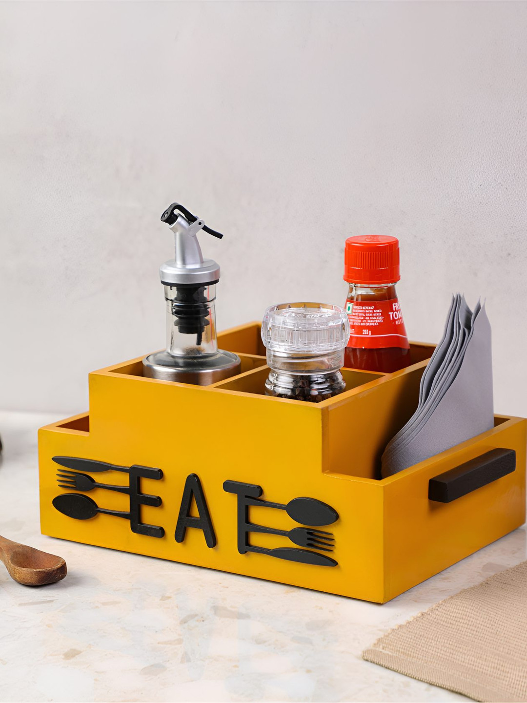 dudki Yellow & Black Wooden Cutlery Holder