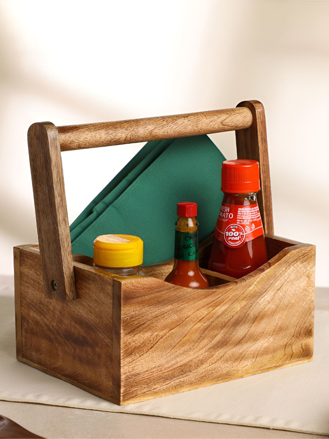 dudki Brown Wooden Multi-purpose Cutlery Holder For Dining Table Moveable