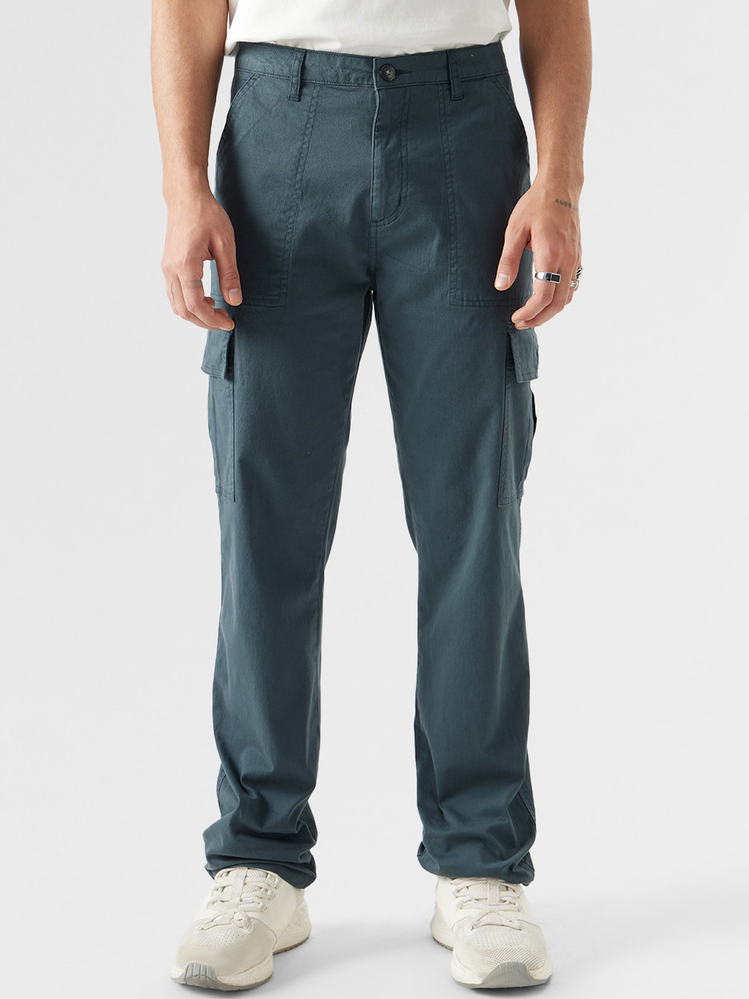 The Souled Store Men Steel Mid-Rise Cargo Trousers