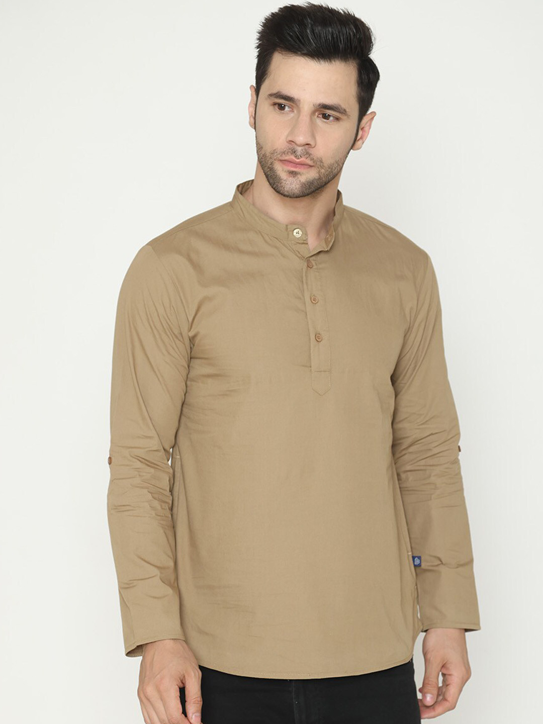 Bonjour Mandarin Collar Long Sleeves Cotton Short Kurta