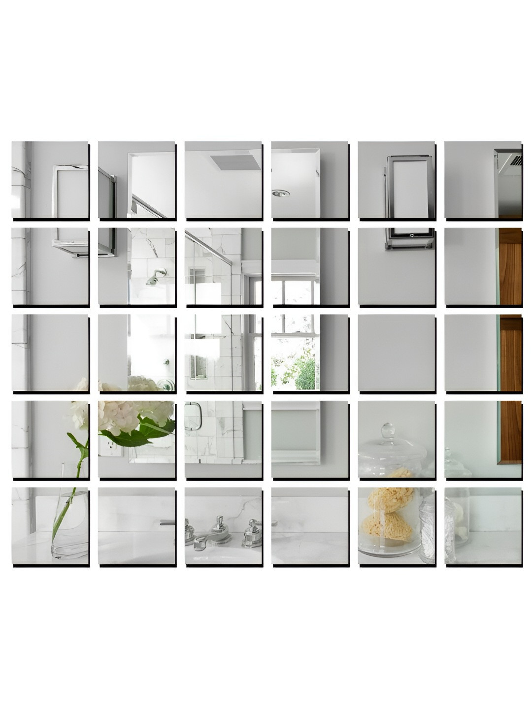 Wall1ders Silver 30 Pieces Square Acrylic Mirror Wall Stickers