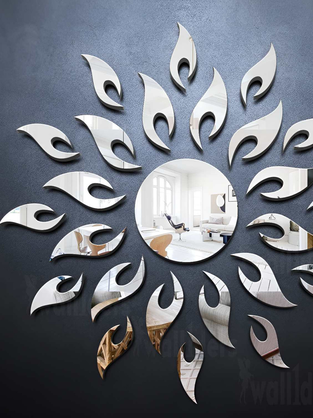 Wall1ders Silver Sun Mirror Wall Sticker