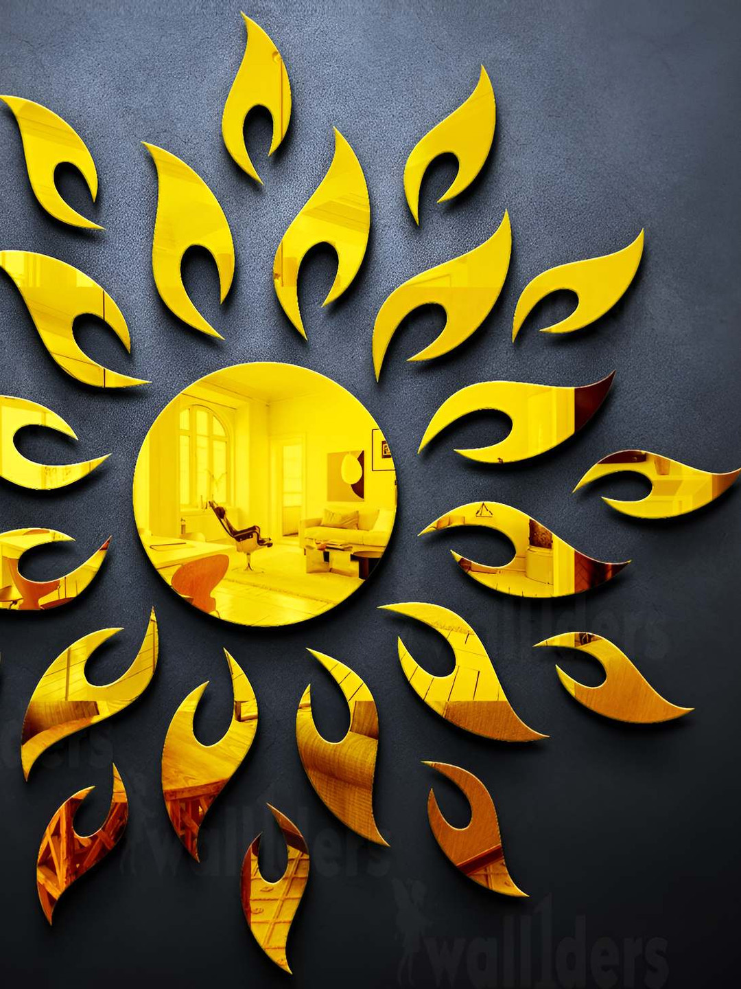 Wall1ders Gold Toned Sun Mirror Wall Sticker