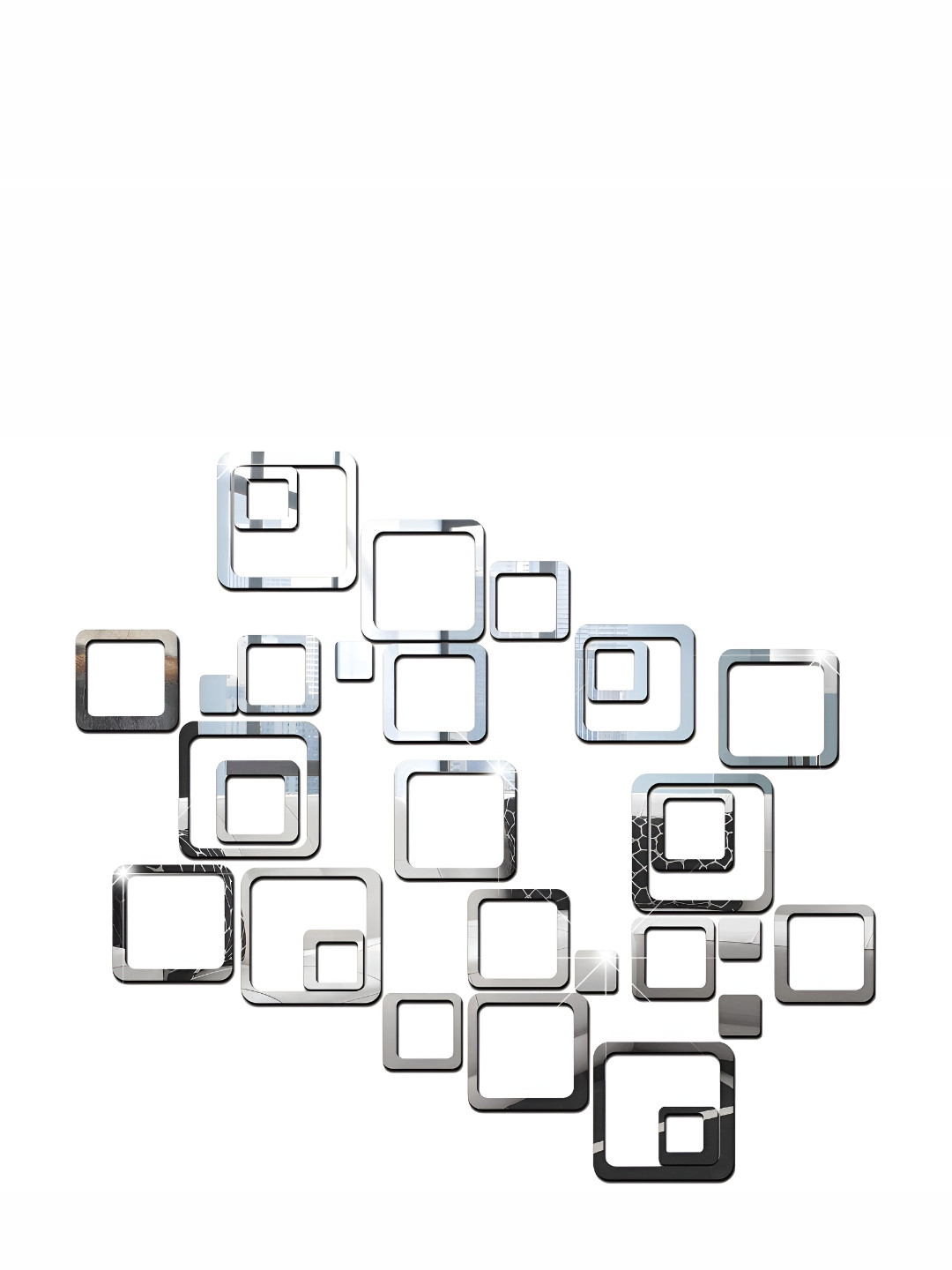 Wall1ders Silver 30 Pieces Square Mirror Wall Stickers