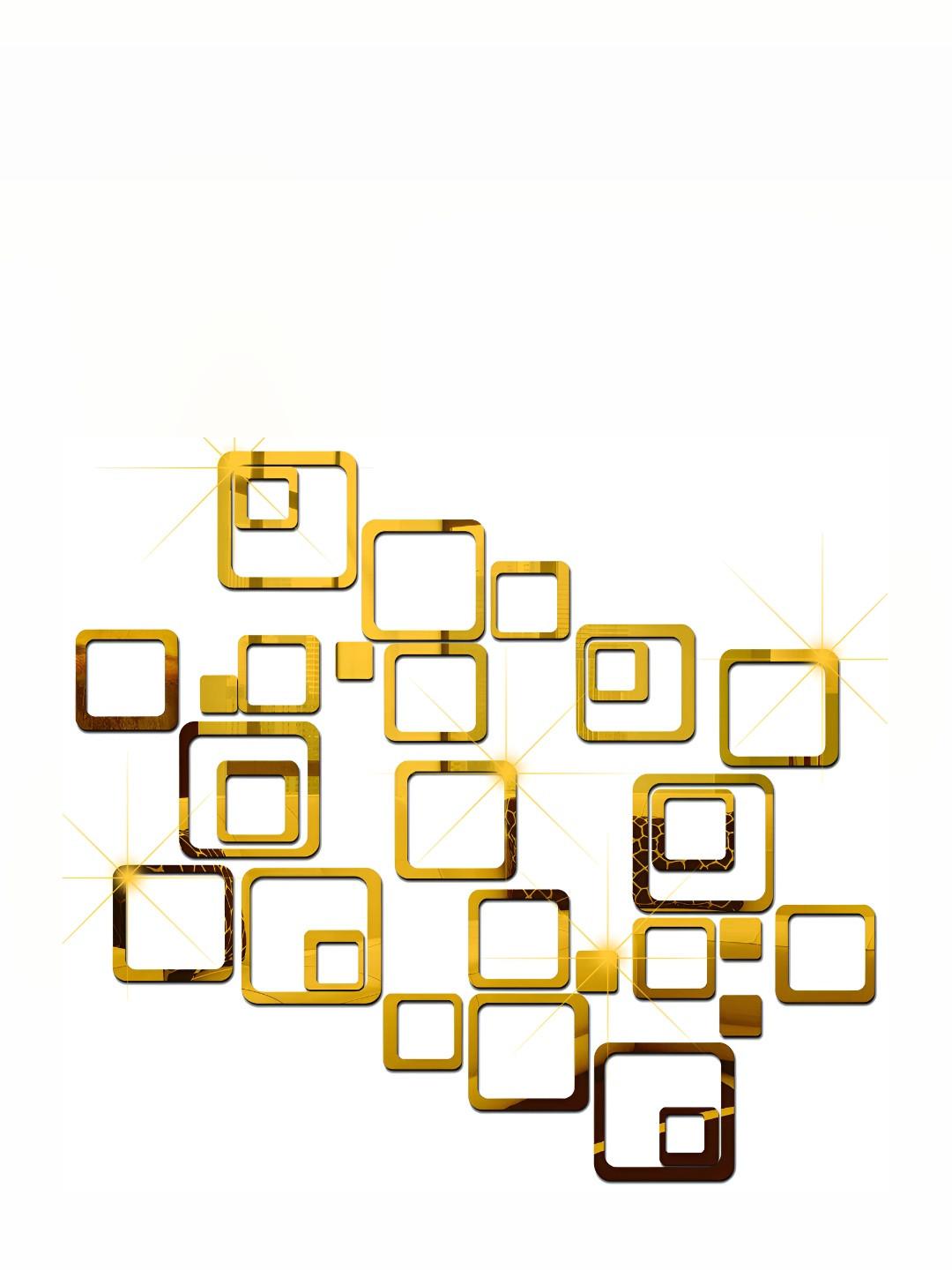 Wall1ders Gold Toned 30 Pieces Square Mirror Wall Stickers