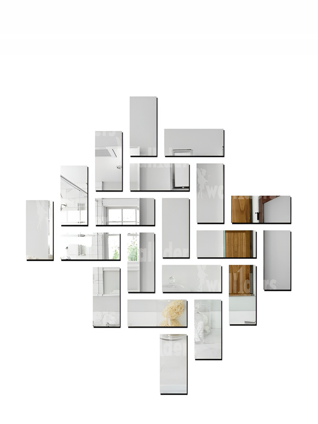 Wall1ders Grey 20 pieces Rectangle Mirror Wall Stickers