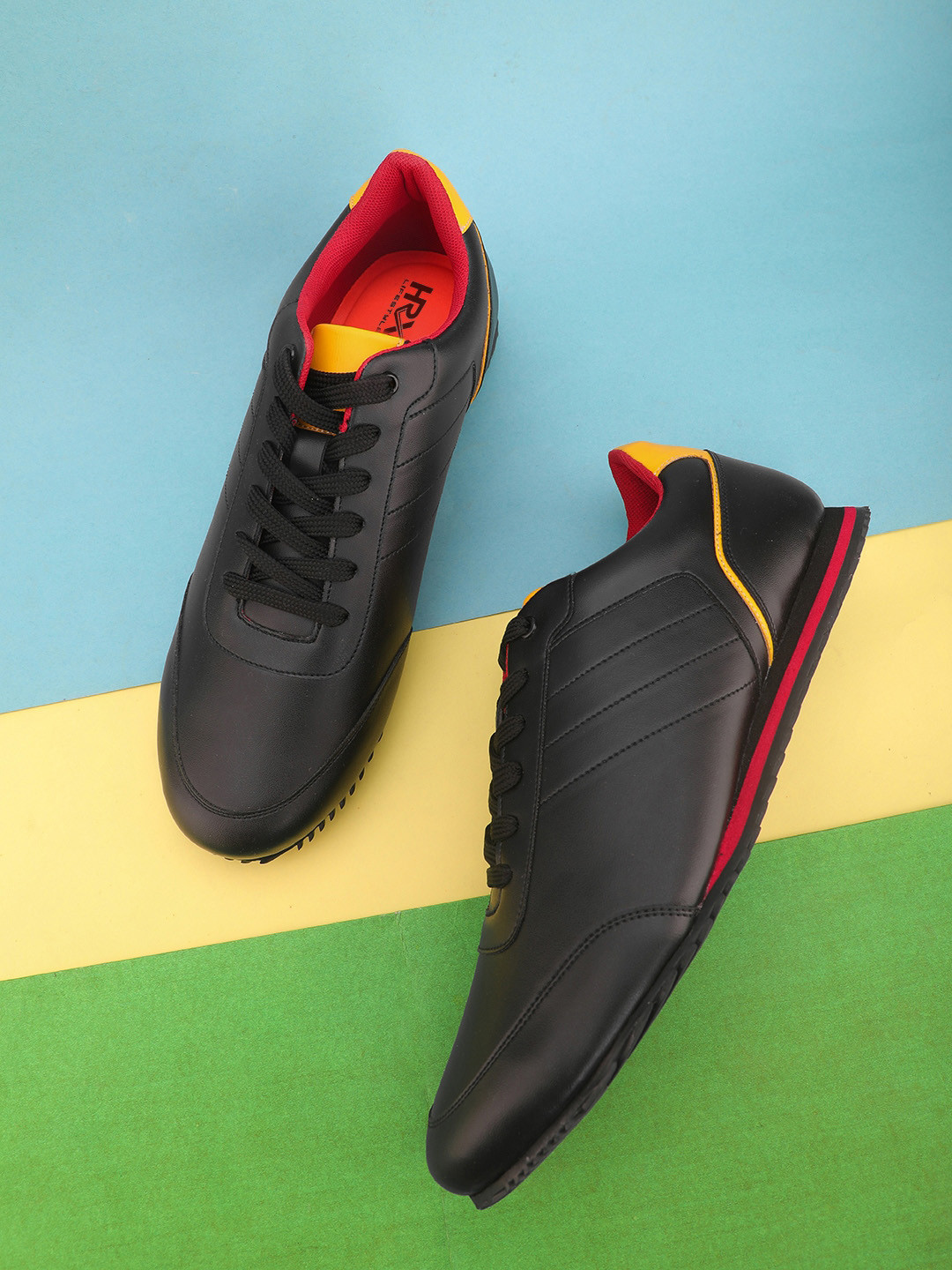 HRX by Hrithik Roshan Men Black & Red Retro Lightweight Comfort Insole Sneakers