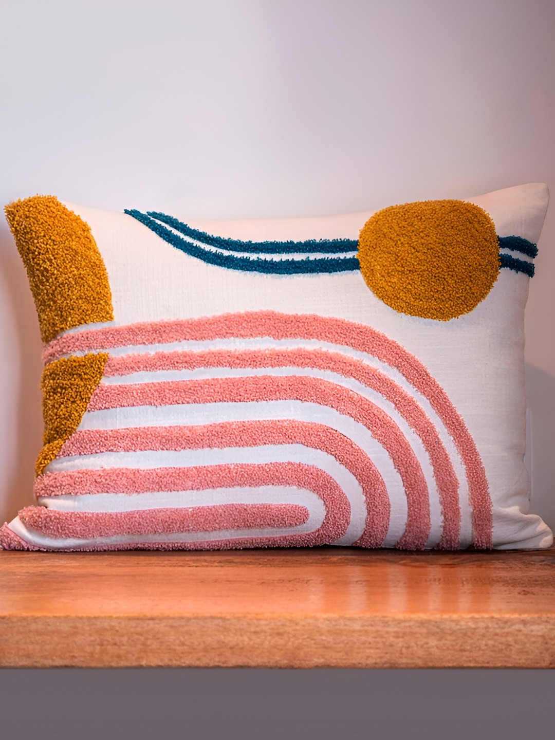 ABSTRACT INDIA Pink & Yellow Cotton Rectangle Cushion Cover