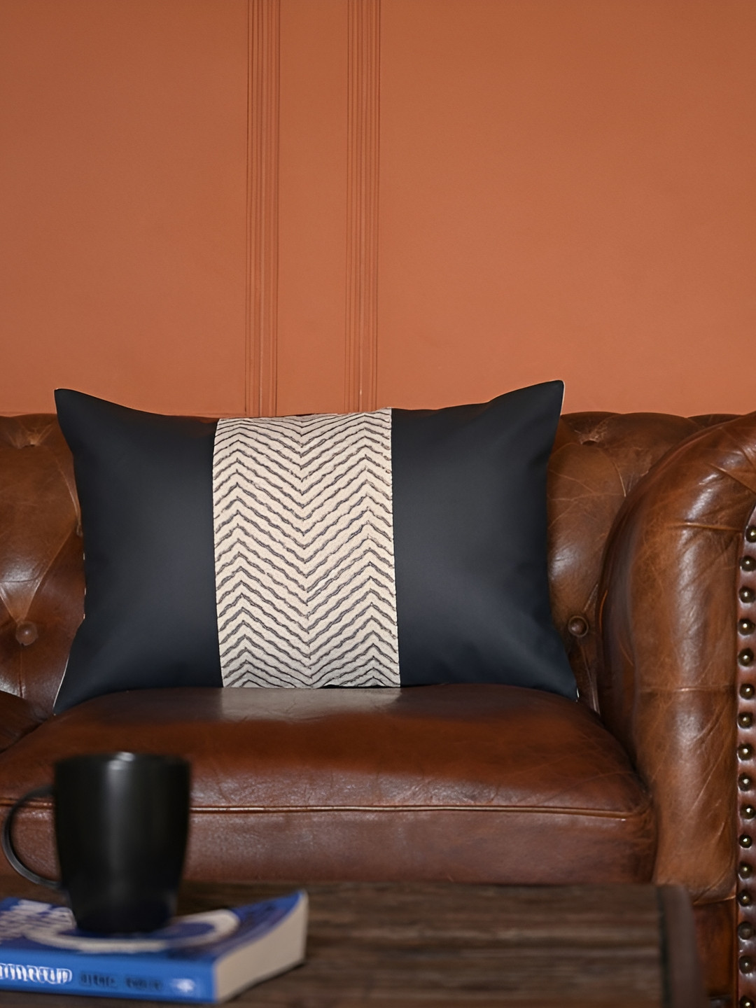 ABSTRACT INDIA Light-Weight Colourblocked Cotton Textured Rectangle Cushion Cover -14x20In