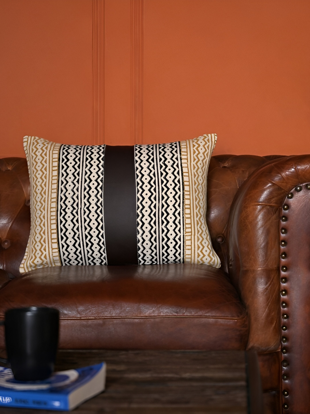 ABSTRACT INDIA Beige & Black Striped Cotton Rectangular Cushion Cover