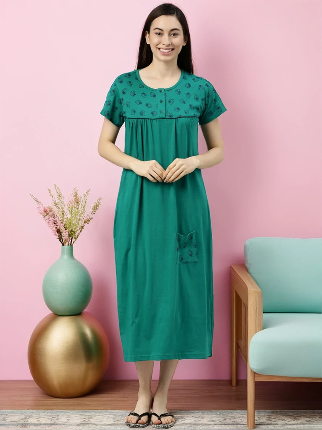 Kryptic Conversational Printed Pure Cotton Maxi Nightdress