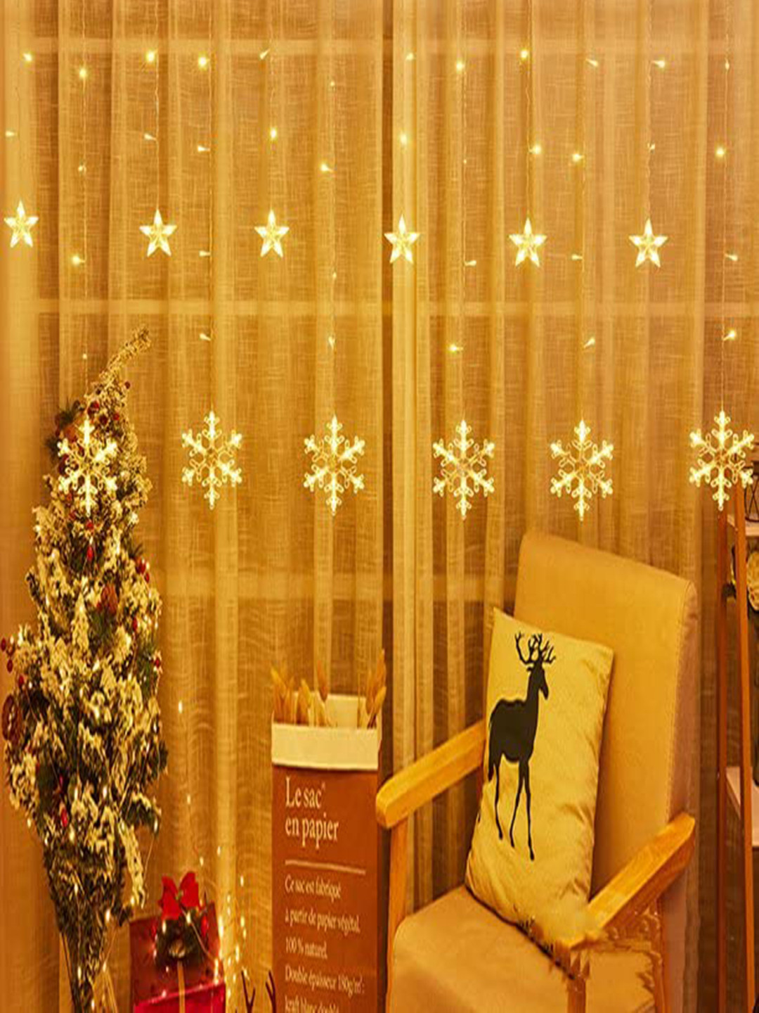 Quace Off White Star Snow Flakes 138 Pieces LED String Lights