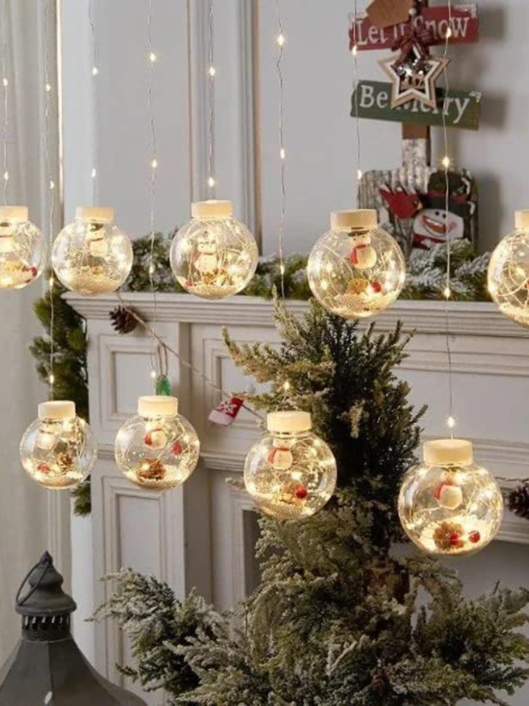 Quace Off-White 12 Pieces Santa Wish Ball String Lights