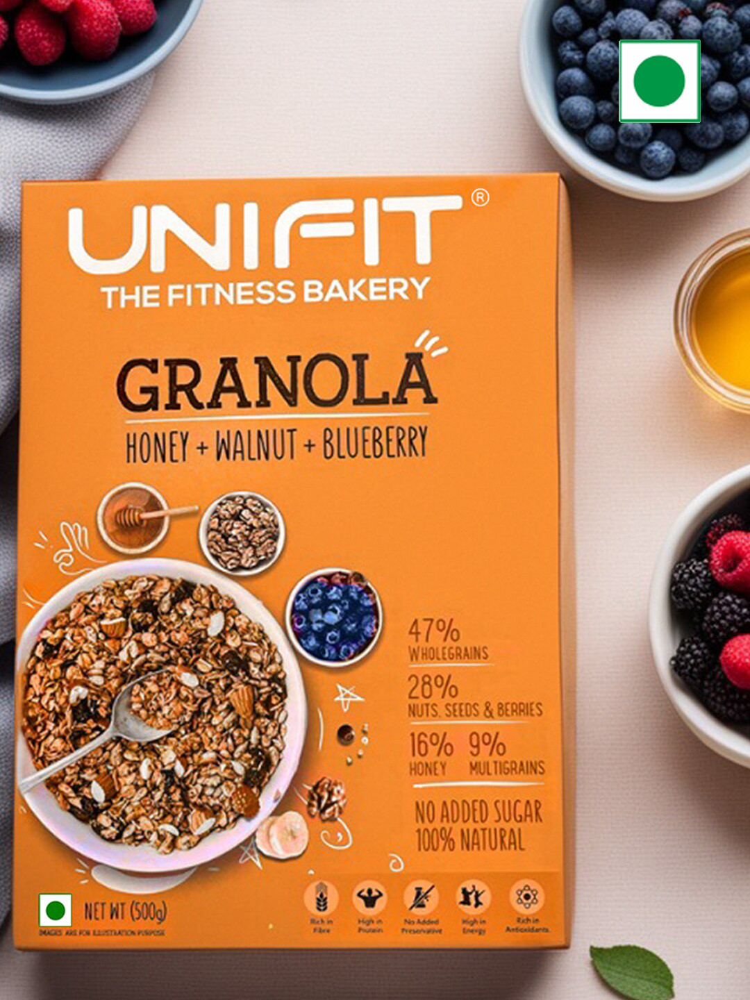 UNIFIT Instant Baked Crunchy Granolo Wholegrains Healthy Diet Snacks 500g