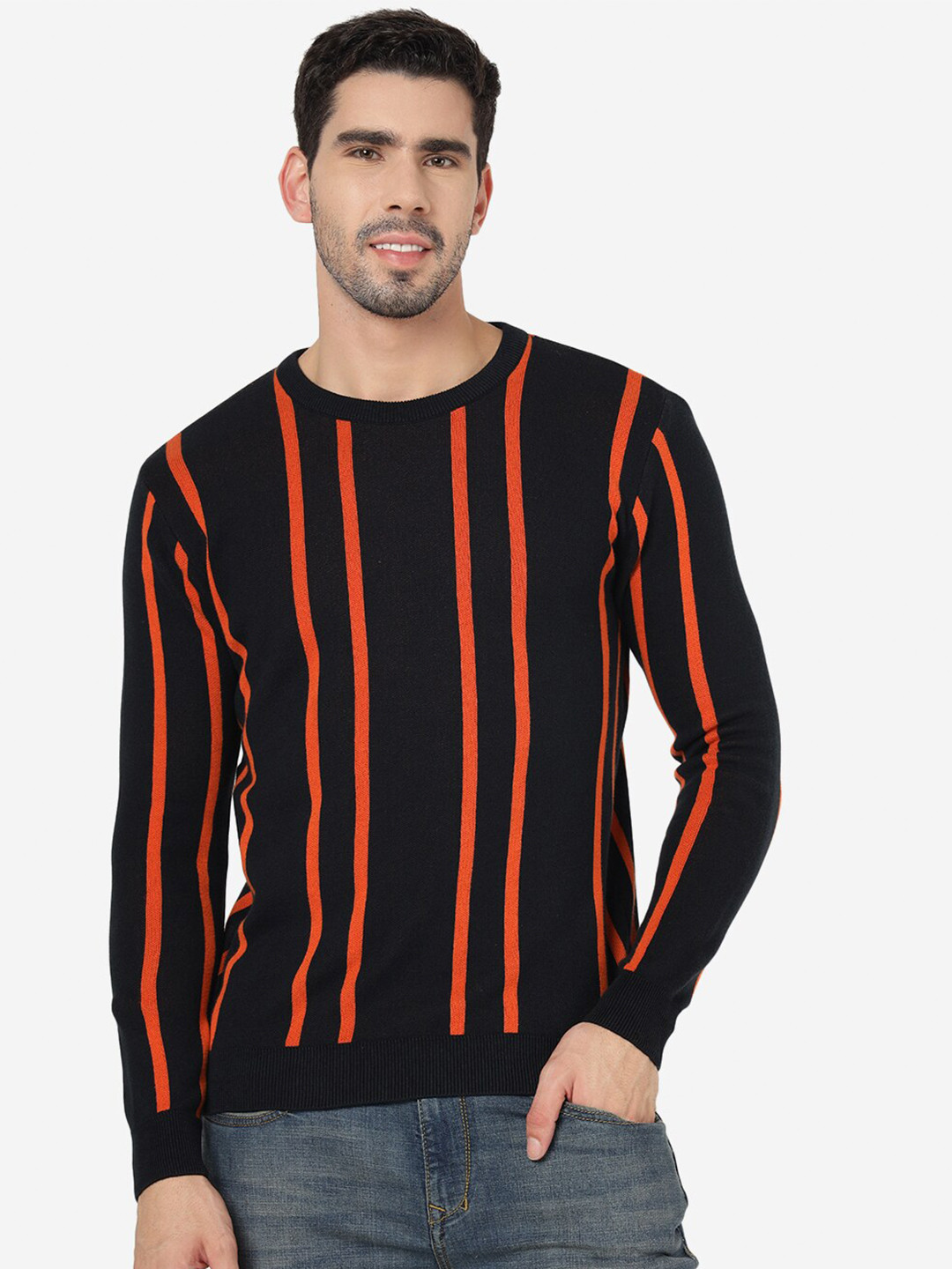 JADE BLUE Striped Long Sleeve Cotton Slim Fit T-shirt