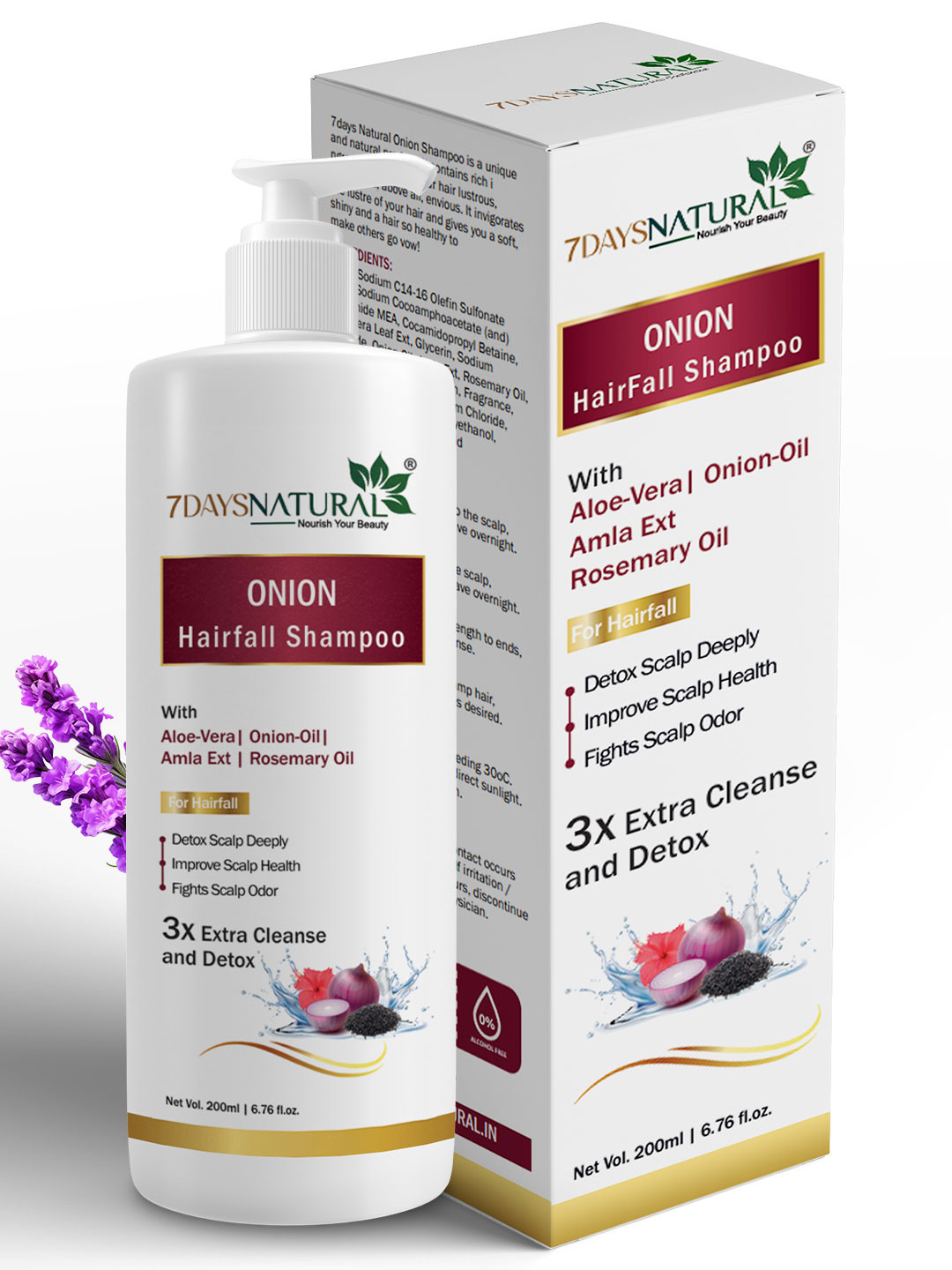 7DAYSNATURAL Onion Shampoo For Hair Growth - 200ml