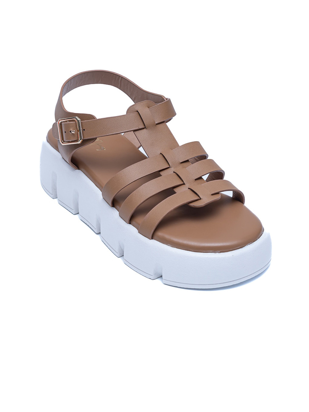 Dapper Feet-Fancy Nancy Open Toe Flatform Gladiators With Buckle Closure