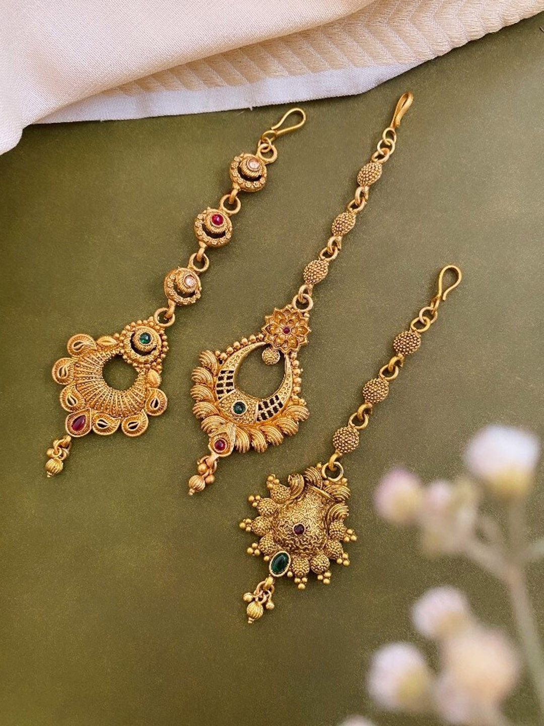 ATIBELLE Set of 3 Gold-Plated Artificial Stone Studded Head Jewellery