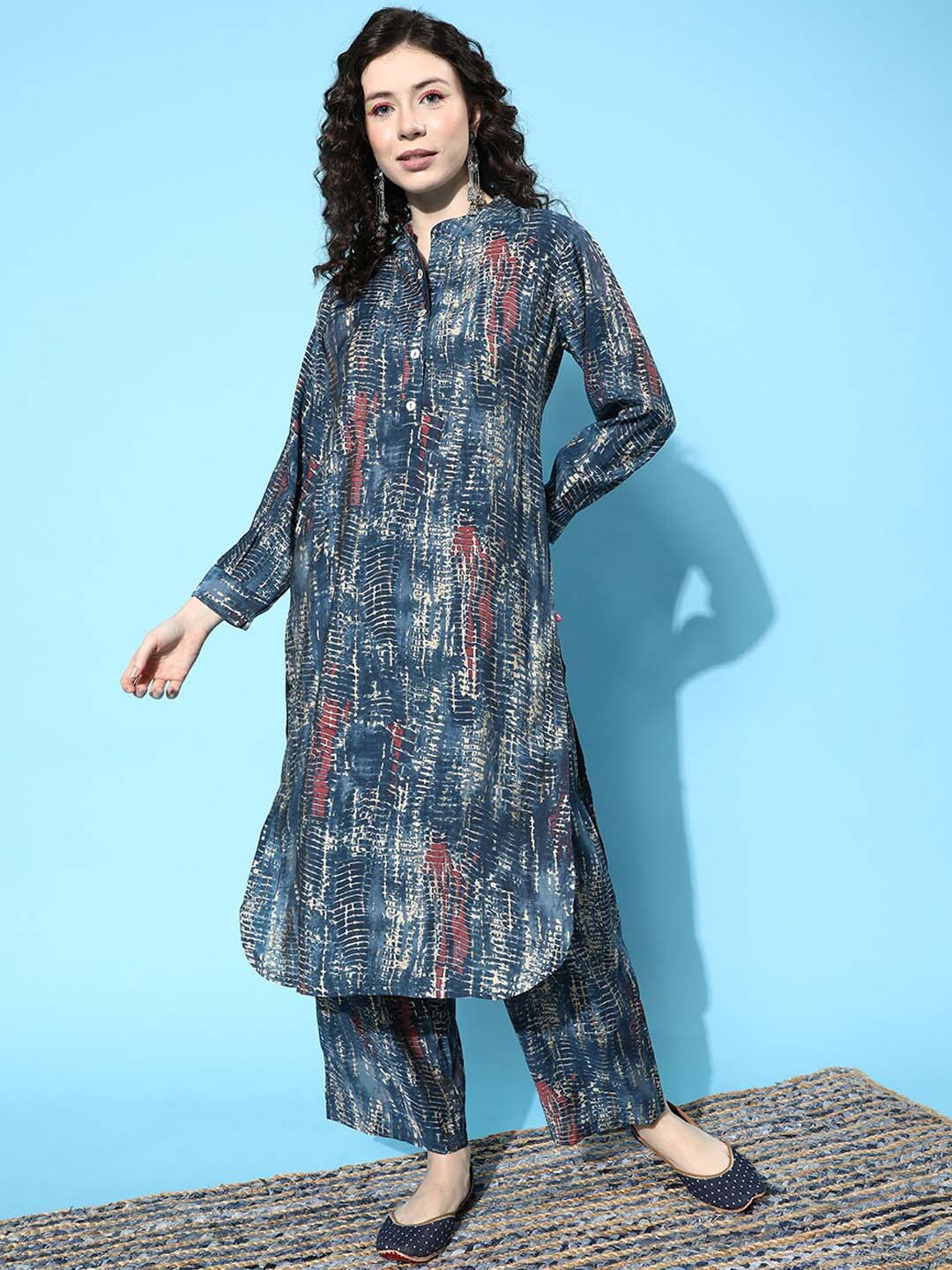 KALINI Ombre Dyed Mandarin Collar Kurta With Trousers