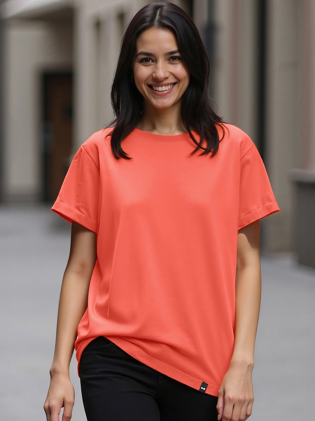 Bewakoof Coral Round Neck Short Sleeves Cotton Relaxed Fit T-shirt