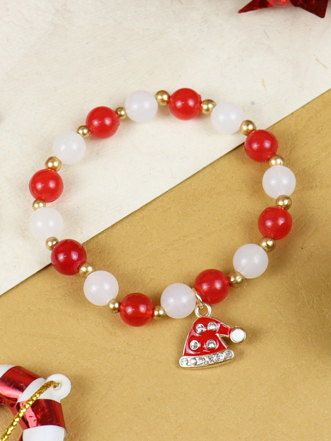 Asthetika Kids Girls Christmas Cap Charm Beaded Bracelet