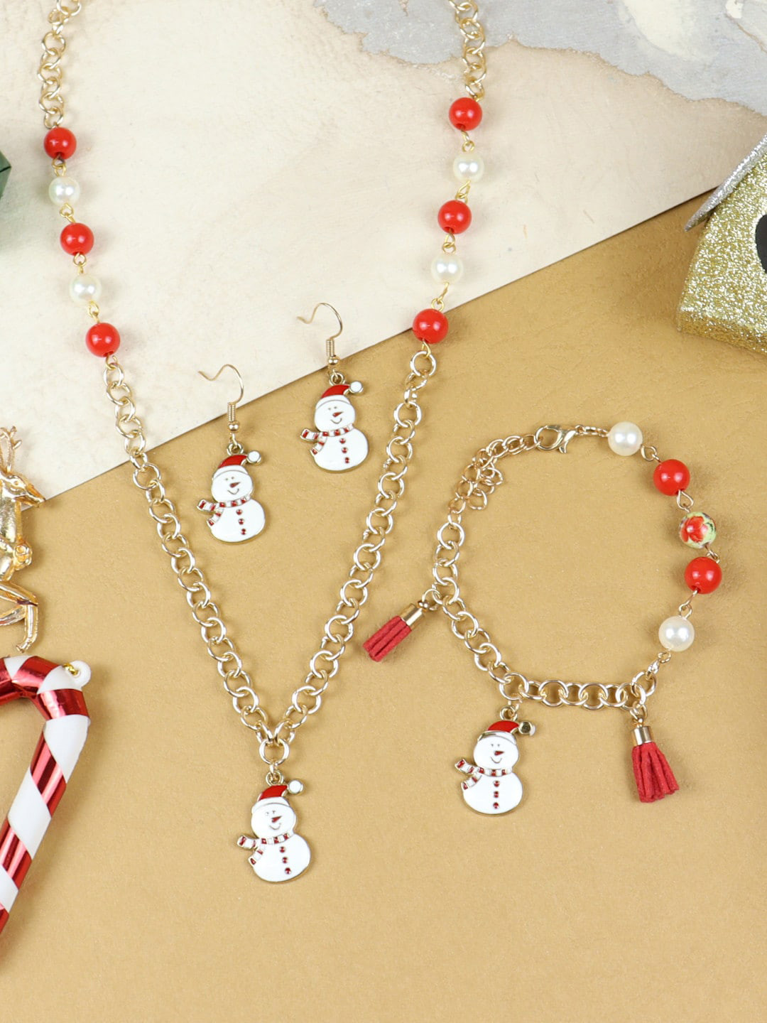 Asthetika Kids Gold-Plated Snowman Christmas Jewellery Set