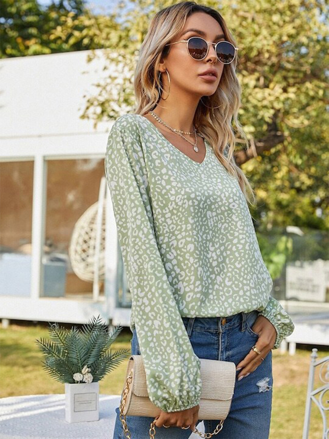 Stylecast X Slyck Animal Printed Puff Sleeves Top