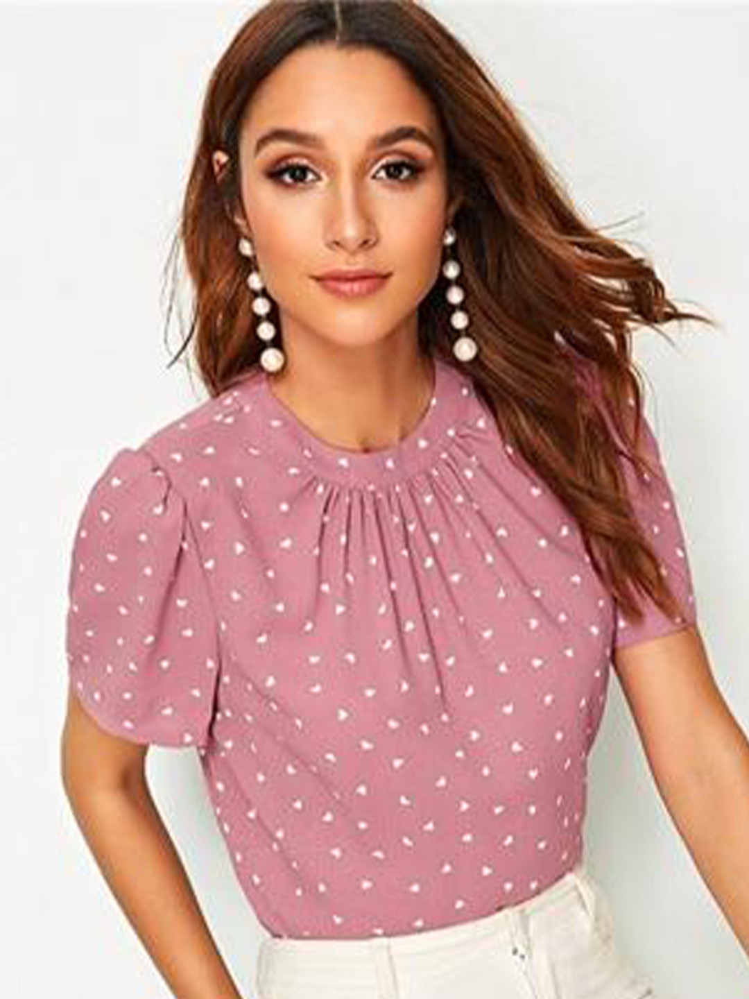 Stylecast X Slyck Polka Dot Print Puff Sleeve Regular Top