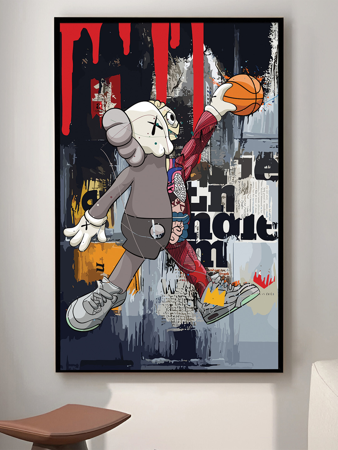 Art Street Black & Grey Beast Street Doll Basketball Canvas Painting Wall Art