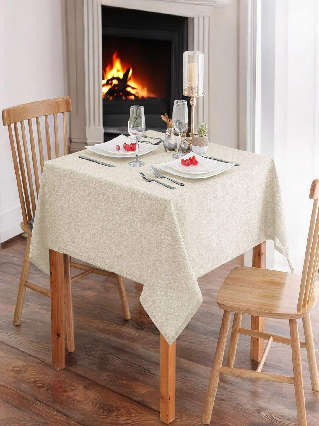CASA-NEST Beige Cotton Heat Resistant 4-Seater Table Cover