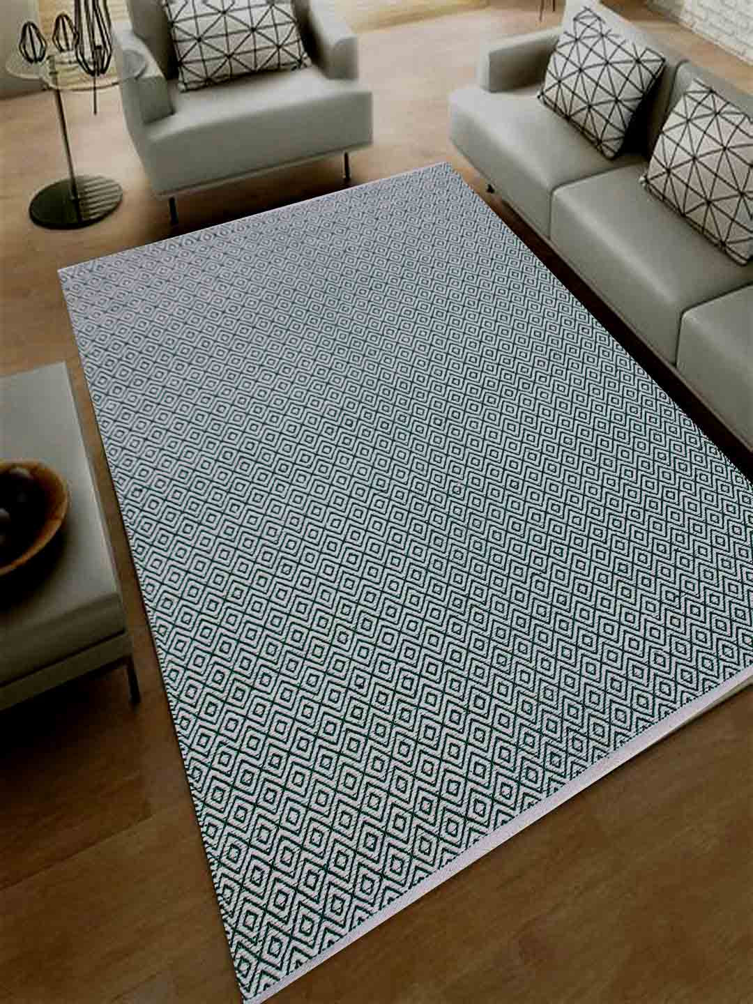 MRIC Green Cotton Geometric Cotton Carpet
