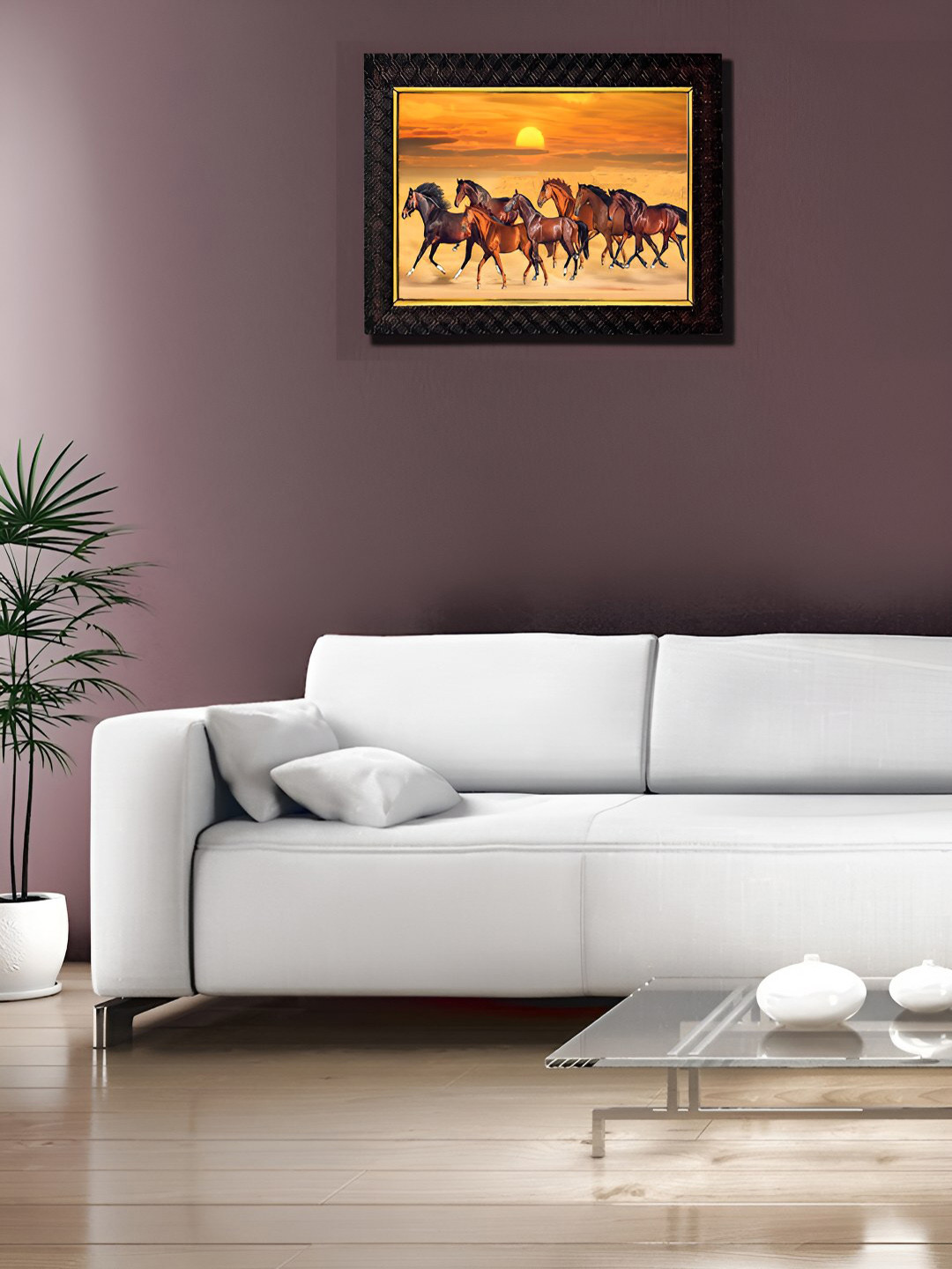 Hawai Black & Orange Seven Runing Horses Vaastu Wood Wall Photo Frames