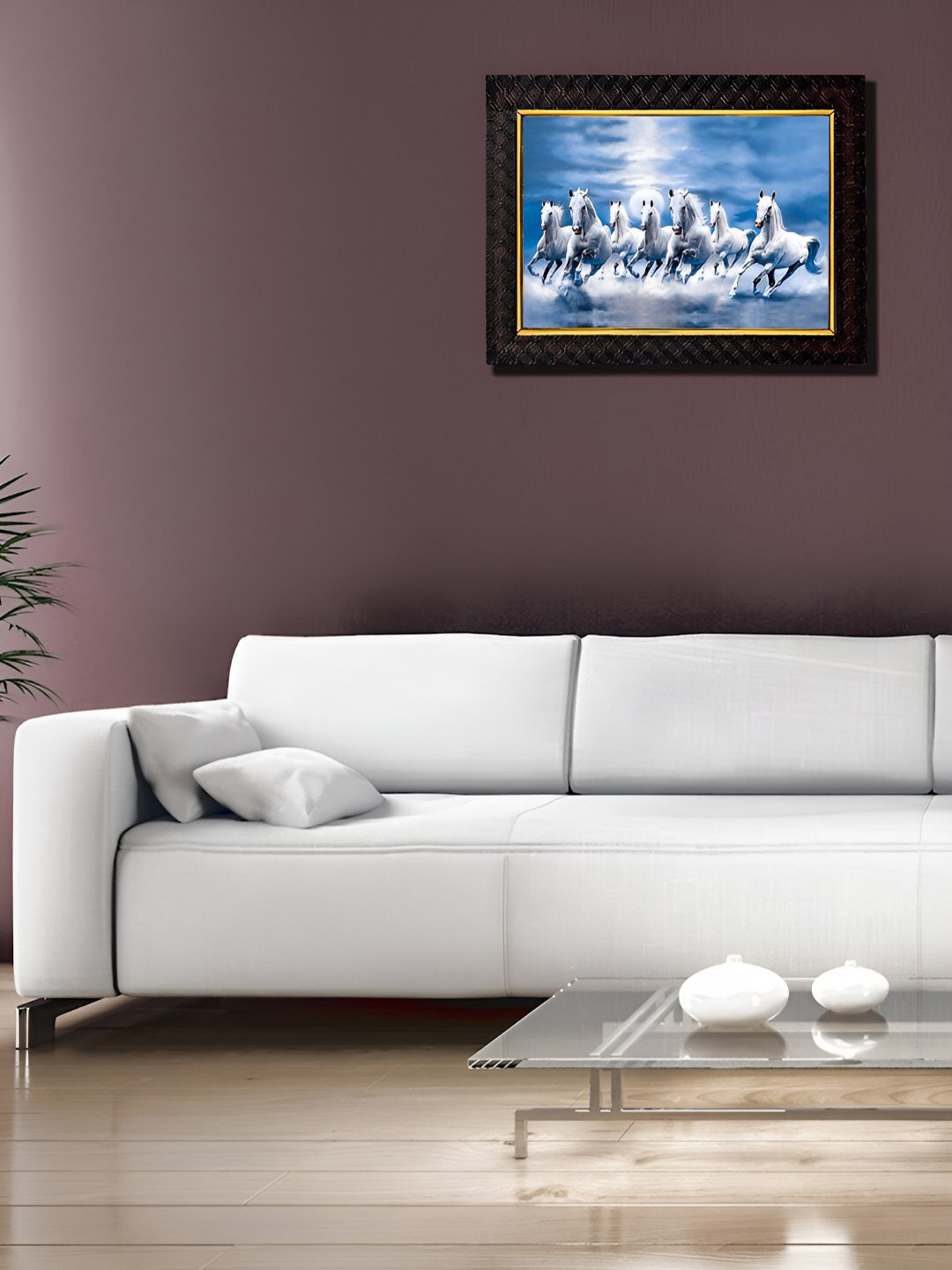 Hawai Black & Blue Seven Runing Horses Vaastu Wood Wall Photo Frames