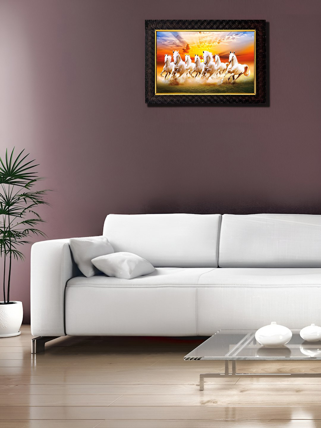 Hawai Black & Gold Toned Running Horses Digital Printed Rectangle Wall Photo Frame