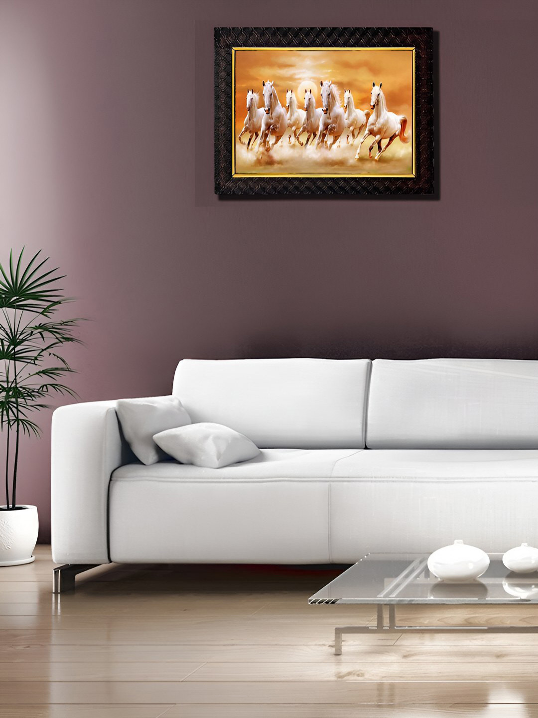 Hawai Black & Yellow Seven Runing Horses Vaastu Wood Wall Photo Frames