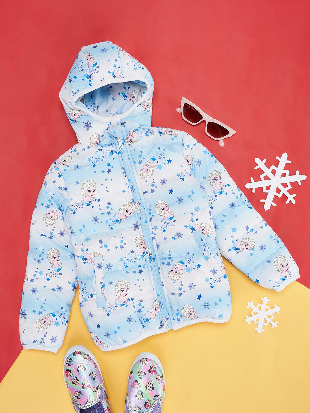 Pantaloons Junior Girls Frozen Printed Hooded Puffer Jacket